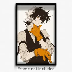 Anime Art Poster - Boy Feeling Sullenness Wearing Notable Orange Gloves (Print)