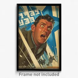 Hebrew Movie Poster - Man Feeling Astonished, Bronze Blue Sweater (Art Print)