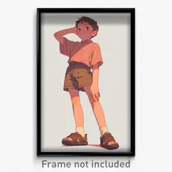 Anime Art Poster - Boy Feeling Empathy Wearing Wonderful Brown Shorts (Print)