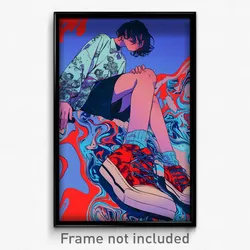 Anime Art Poster - Boy Feeling Claustrophobic Wearing Odd Red Footwear (Print)
