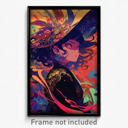 Anime Art Poster - Girl Feeling Puzzled Wearing Bulky Hat Feather (Print)