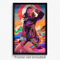 Mexican Movie Poster - Girl Feeling Expectancy, Colorful Tearing Clothes (Print)