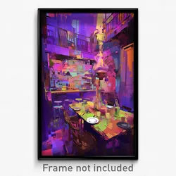 Art Poster - Wire Frame Glitchy Tavern (Psychedelic Trippy Weird Cartoon Print)
