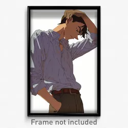 Anime Art Poster - Man Feeling Discomfort Wearing Wavy Ribbed Shirt (Print)