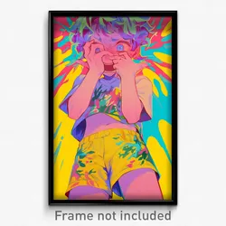 Anime Art Poster - Boy Feeling Anger Wearing Rosy Yellow Shorts (Print)