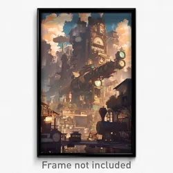 Art Poster - A Steampunk City Bustling With Activity, With Clockwork