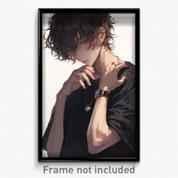 Anime Art Poster - Boy Feeling Rattled Wearing Natural Heart Necklace (Print)