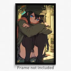 Anime Art Poster - Woman Feeling Homesickness, Tattered Black Socks (Print)