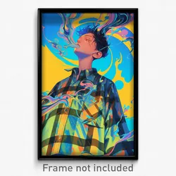 Anime Art Poster - Boy Feeling Awe Wearing Fluid Plaid (Print)