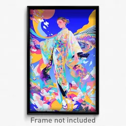 Art Poster - Boy Feeling Thrilled, Angelic Multicolored Kimono (Art Print)