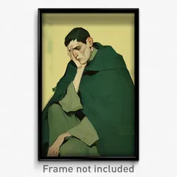 Art Poster - Man Feeling Bored Wearing Imaginative Green Cape (Art Print)
