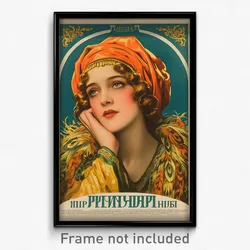Russian Movie Poster - Woman Feeling Awe, Soft Feather Trimmed Sleeves (Print)