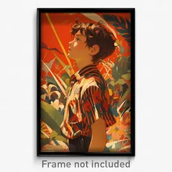 French Movie Poster - Boy Feeling Longing, Dramatic Pinstripe Shirt (Art Print)