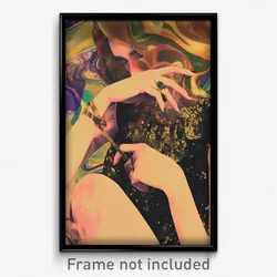 Art Poster - Woman Feeling Fright Wearing Golden Pink Leotard (Print)