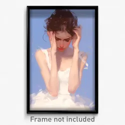 Art Poster - Girl Feeling Remorse Wearing Glum White Dress (Art Print)