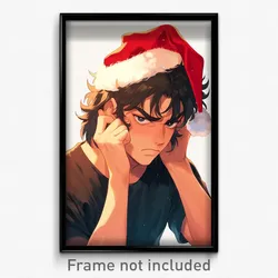Anime Art Poster - Boy Feeling Loathing Wearing Urban Santa Hat (Print)
