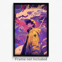 Anime Art Poster - Boy Feeling Passion Wearing Strong Yellow Hoodie (Print)