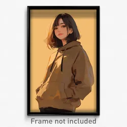 Art Poster - Girl Feeling Enlightened Wearing Active Brown Hoodie (Art Print)