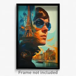 French Movie Poster - Man Feeling Disheartened, Worn Blue Tinted Eyewear (Print)