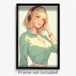 Anime Art Poster - Woman Feeling Possessive Wearing Oddball Headphones (Print)