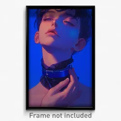 Art Poster - Boy Feeling Hospitable Wearing Glum Blue Choker (Art Print)