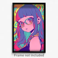 Anime Art Poster - Girl Feeling Relieved, Made Up Grey Framed Eyewear (Print)