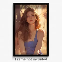 Art Poster - Girl Feeling Enchanted Wearing Tattered Blue Tank Top (Art Print)