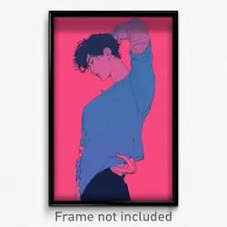 Art Poster - Boy Feeling Dominant Wearing Simplistic Pink Sleeves (Print)