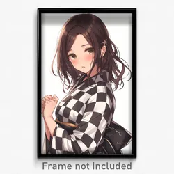 Anime Art Poster - Woman Feeling Stubborn Wearing Royal Checkered Kimono (Print)