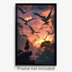 Art Poster - A Time-traveling Explorer Encountering Dinosaurs