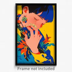 Art Poster - Boy Feeling Shy Wearing Striking Flower Necklace (Print)