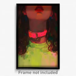 Art Poster - Woman Feeling Lonely Wearing Green Pink Collar (Art Print)