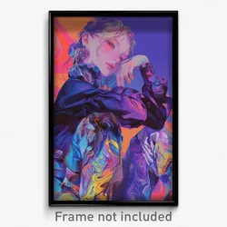 Art Poster - Woman Feeling Expectancy Wearing Purple Juliet Sleeves (Art Print)