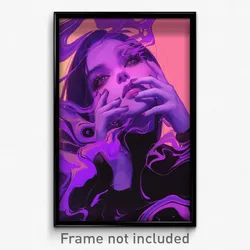 Art Poster - Girl Feeling Fury Wearing Elegant Purple Ribbon (Print)