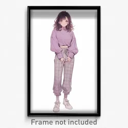 Anime Art Poster - Girl Feeling Infuriated Wearing Purple Grey Pants (Print)