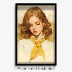 Art Poster - Woman Feeling Disappointment, Old Fashioned Yellow Necktie (Print)
