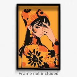 Anime Art Poster - Girl Feeling Distracted, Quizzical Orange Headwear (Print)