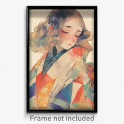 Anime Art Poster - Girl Feeling Impatient, Multicolored White Kimono (Print)