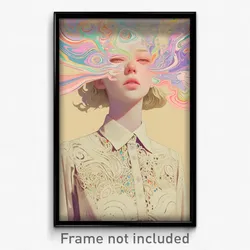 Art Poster - Woman Feeling Apprehension Wearing Stupendous Beige Shirt (Print)
