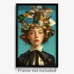 Art Poster - Woman Feeling Courage Wearing Cluttered Mini Hat (Art Print)