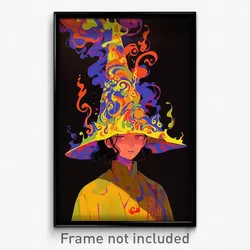Anime Art Poster - Man Feeling Interest Wearing Yellowish Wizard Hat (Print)