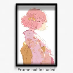 Art Poster - Girl Feeling Guilt Wearing Hearty Kimono (Art Print)