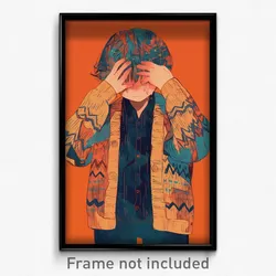 Art Poster - Boy Feeling Hopeless Wearing Glass Brown Cardigan (Print)