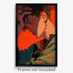 Art Poster - Boy Feeling Wrath Wearing Slim Heart Earrings (Art Print)