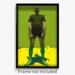 Art Poster - Man Feeling Unsure Wearing Creative Green Legwear (Art Print)