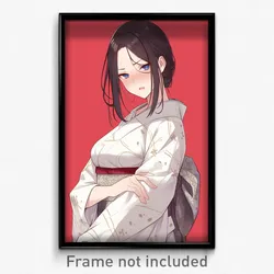 Anime Art Poster - Woman Feeling Frustrated, Well Off White Kimono (Print)
