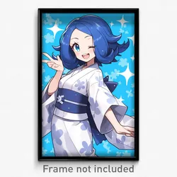 Anime Art Poster - Woman Feeling Thrilled Wearing Steel White Kimono (Print)