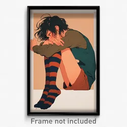 Anime Art Poster - Boy Feeling Disbelief Wearing Warped Striped Socks (Print)