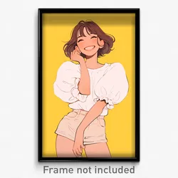 Anime Art Poster - Woman Feeling Happy, Perfect Puffy Short Sleeve (Print)