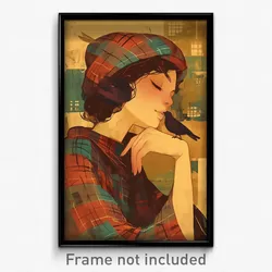 Art Poster - Woman Feeling Serenity Wearing Marvelous Plaid Headwear (Art Print)